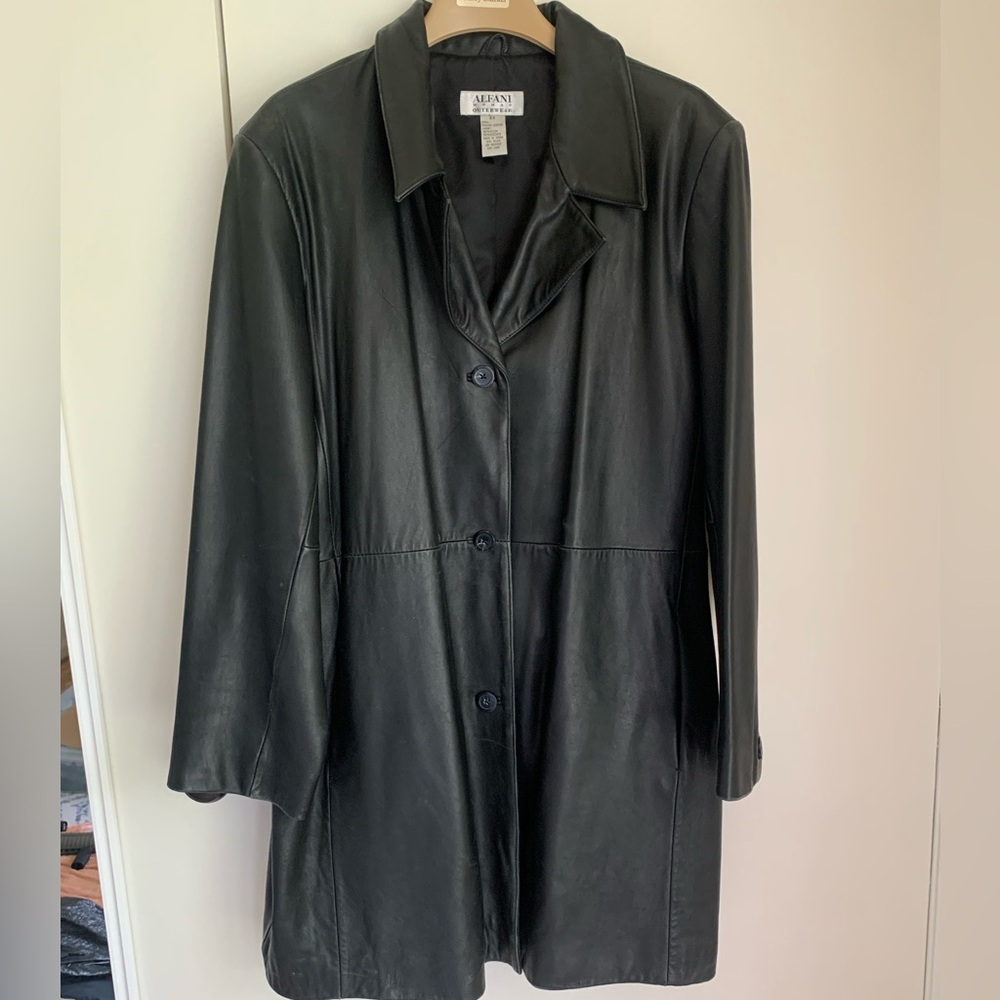 Alfani Black Genuine Leather Jacket Classic Long Style
